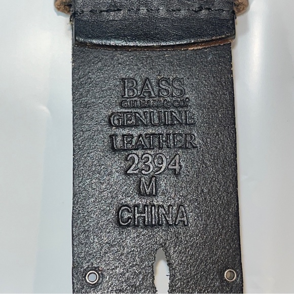 BASS Black LEATHER Cut Outs 1.5” Belt Silver SQUARE Buckle 39” Long medium boho - Picture 7 of 15